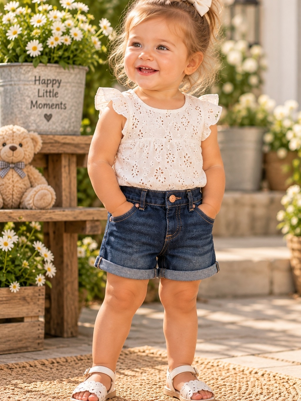 NWT Wonder Nation Dark Wash Denim Cuffed Pull-On Shorts 12M CleanKORE